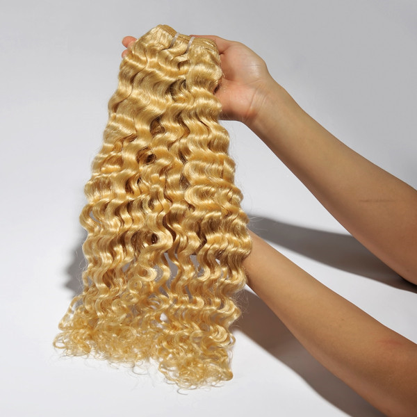 Brazilian deep wave hair weaving golden color  XS032